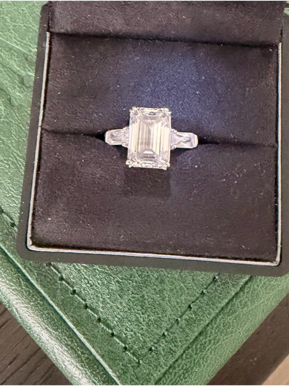 Emerald-Cut White Stone Engagement Ring - White - Picture 2 of 10
